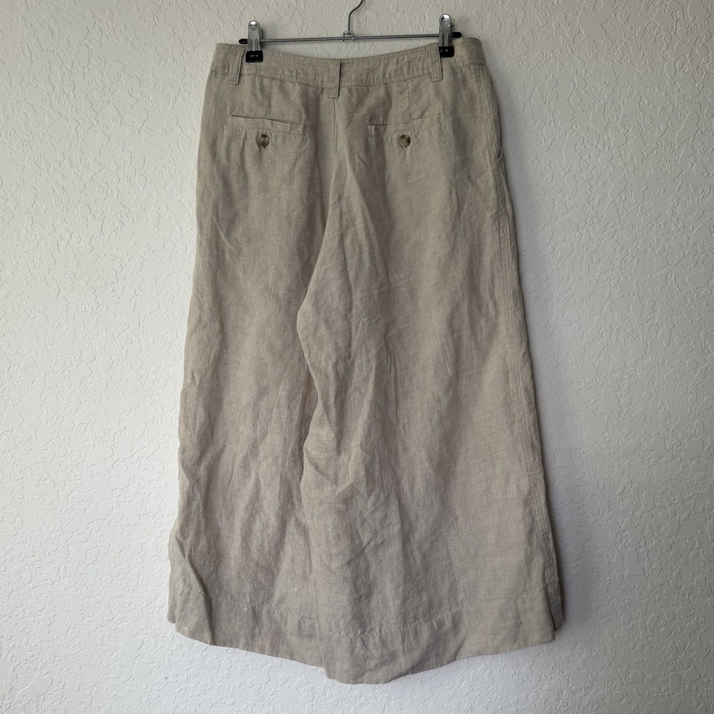 Sundance Womens 100% Linen Pants Size 4 Beige Cropped Wide Leg Pleated Front - Picture 4 of 11